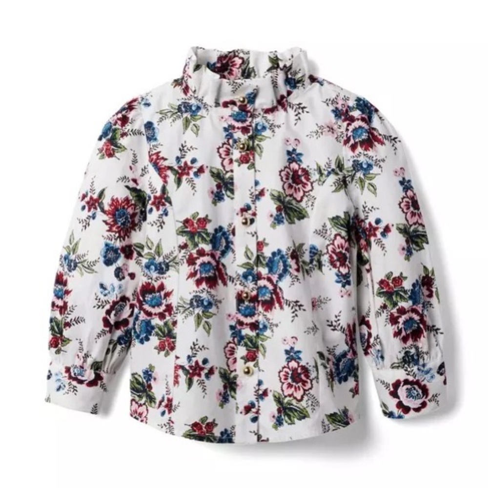 Janie and Jack Girls Jet Ivory Floral Ruffle Collar Shirt Size 6-12 Months NWT